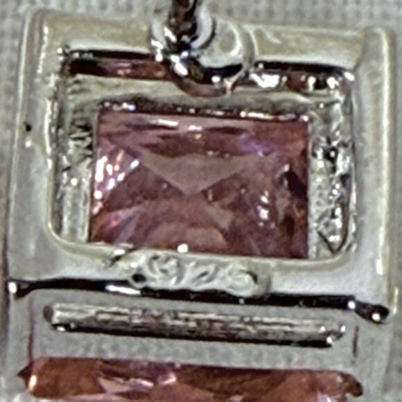 Sterling Silver 925 Pink Princess Cut Crystal Stud Earrings Square Post - Picture 4 of 5